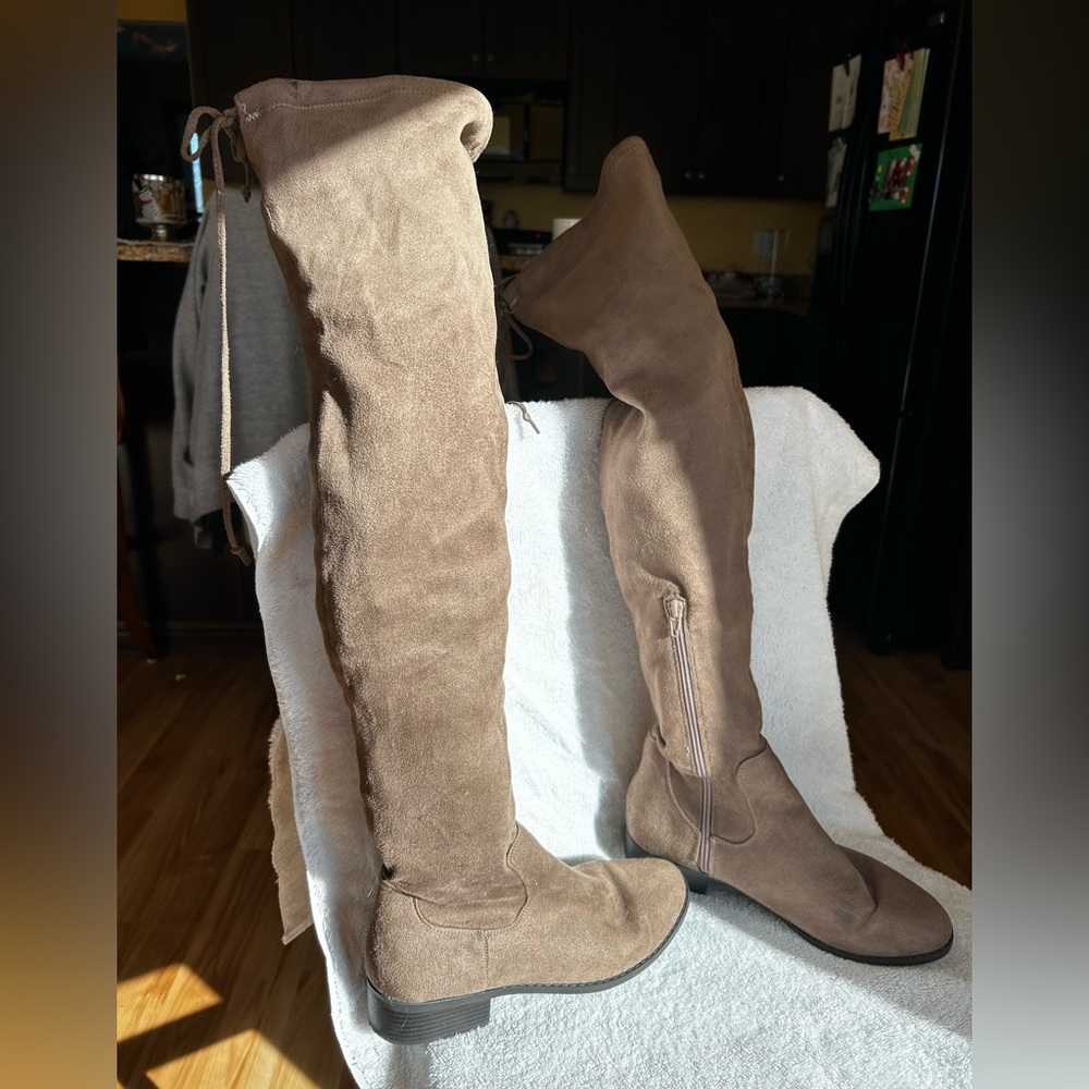 brown thigh high boots